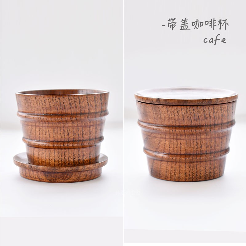 Japanese-style solid wood coffee cup with lid Office pure handmade retro breakfast milk cup coffee cup