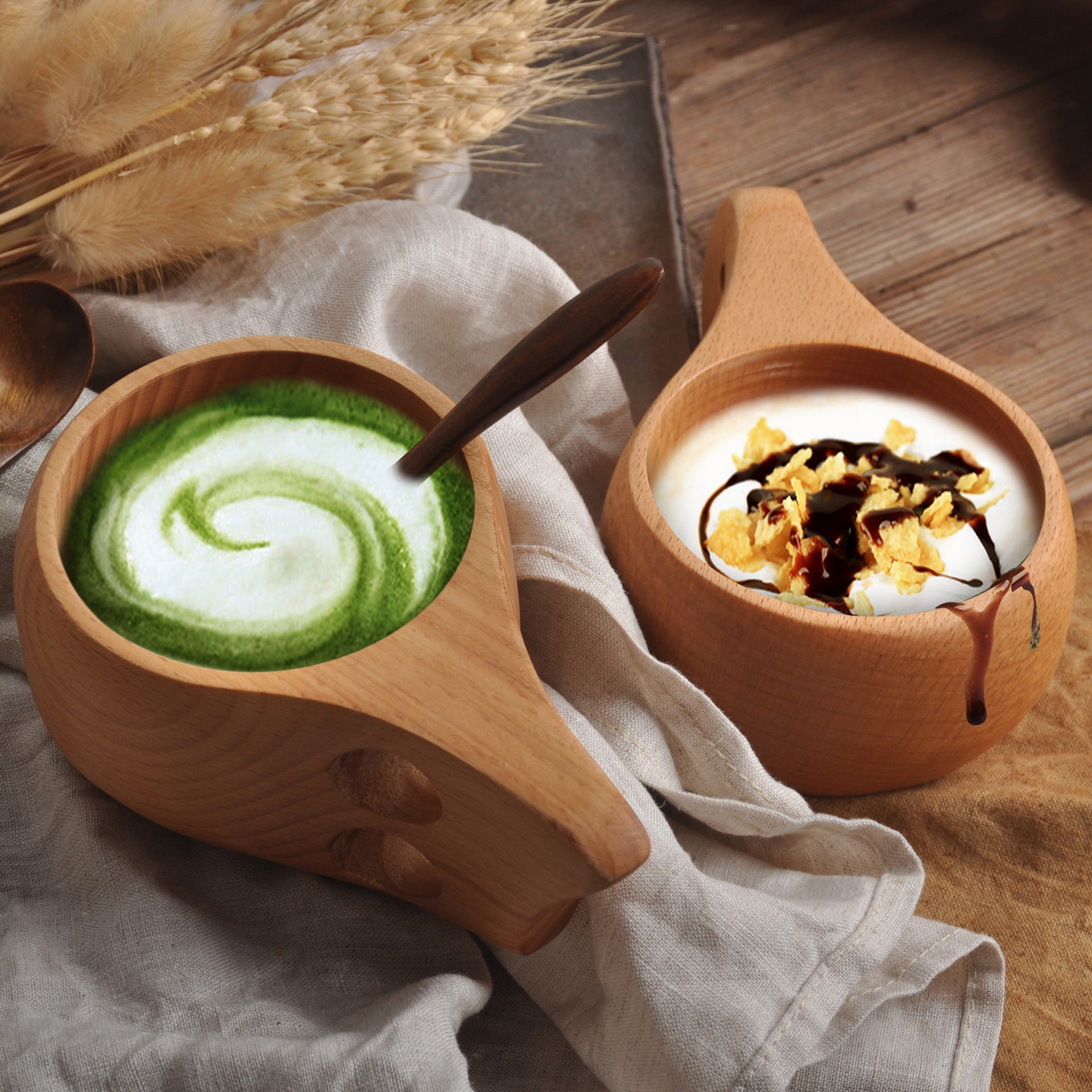 Creative Nordic Wood Cups Coffee Cup Accompanying Cup Insulation Drinking Water Wood Cups Solid Wood Lovers Anti-Burn Hand Retro Wood Cups