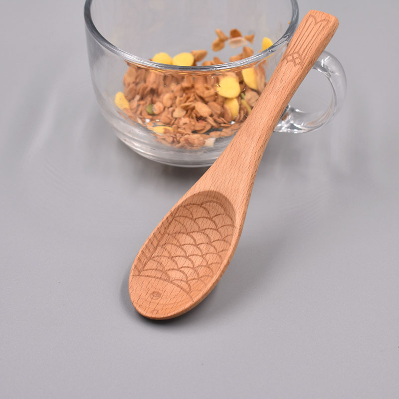 Beech Wood Spoon Soup Spoon Wood Soup Spoon Soup Spoon Long Spoon Home Wood Rice Spoon Cute Fish Shaped Spoon Wood Cutlery