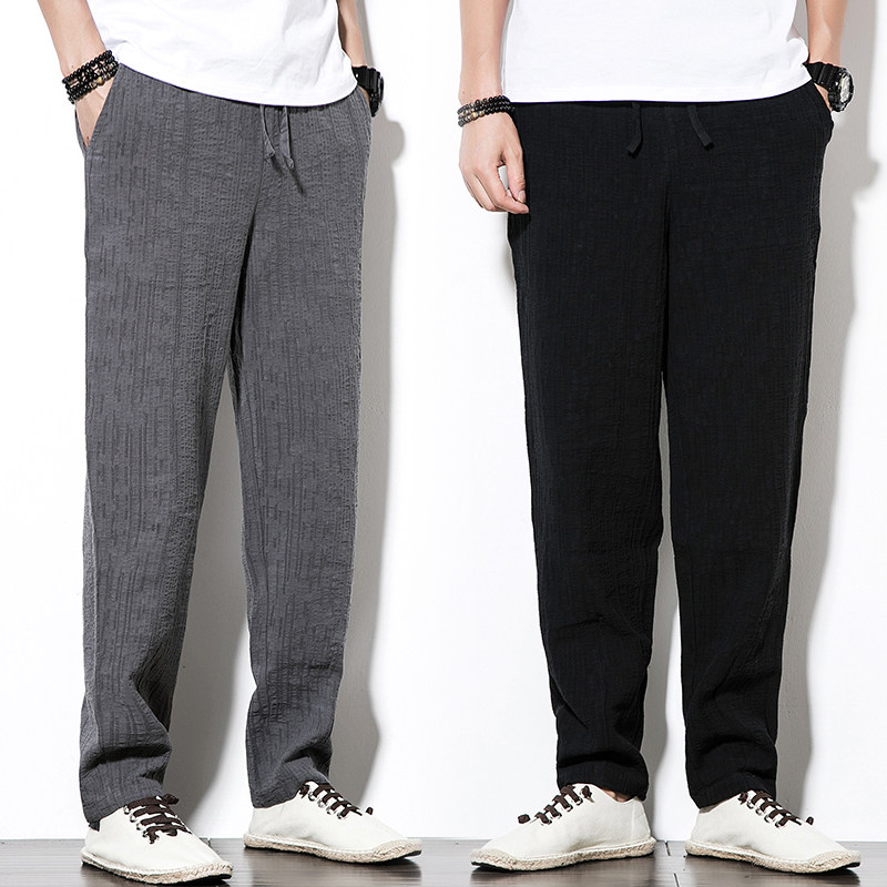 Chinese style linen men's pants Loose vintage spring and autumn straight pants Men's cotton and hemp casual pants Men's large size pants