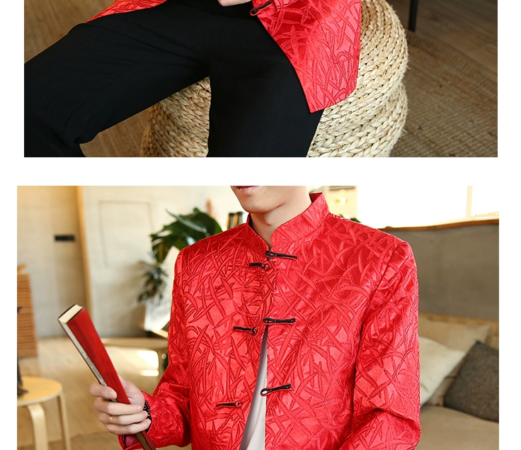 Bộ đồ Trung Quốc Tang Hanfu Quần áo nam kiểu Trung Quốc Gu Shi trang phục áo khoác quốc phục thanh niên quốc gia Slim Zen quần áo dài tay