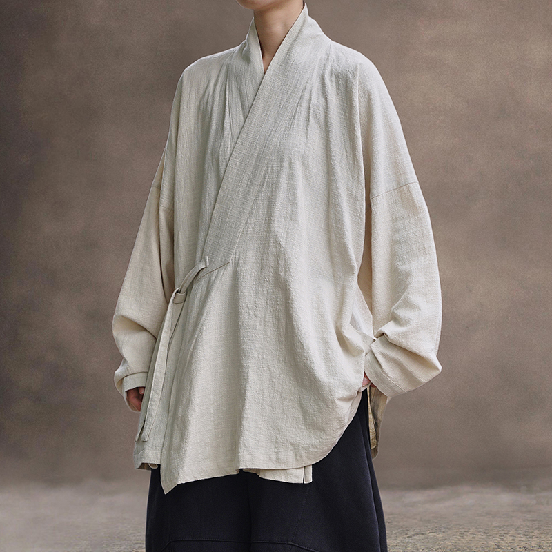 New Chinese Style Ming Dynasty Traditional Cross-Collar Right-Breasted Modified Hanfu Jacket, Unisex, Tea Meditation Lay Monk Robe