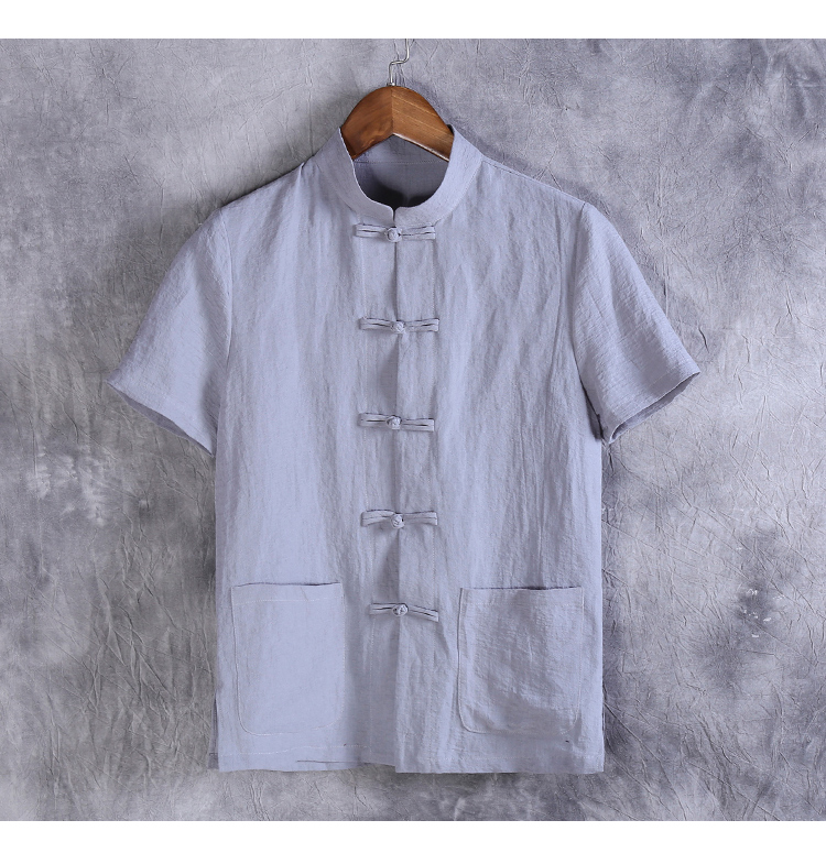 Trung Quốc Tang phù hợp với Hanfu Trung Quốc phong cách quần áo nam nút khóa áo sơ mi vải lanh mùa hè quốc gia trang phục thanh niên cotton ngắn tay đồ bộ đẹp