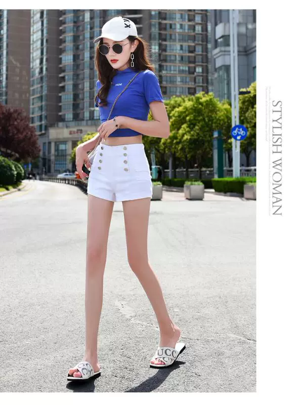 Thời trang váy đôi cạp cao cạp cao denim nữ 2019 xuân hè sau khóa kéo co giãn chân quần dài quần slim slim OL - Quần short