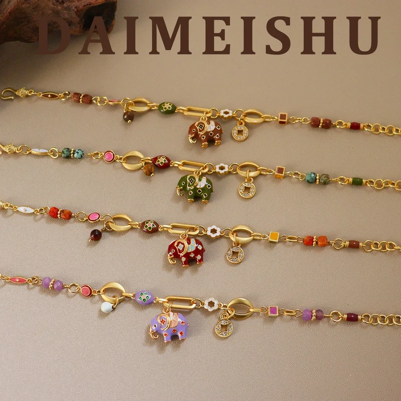 Original New Chinese-Style Colorful Enamel Meladji Elephant Bracelet, Light Luxury, High-End Feel, Versatile Jewelry for Women