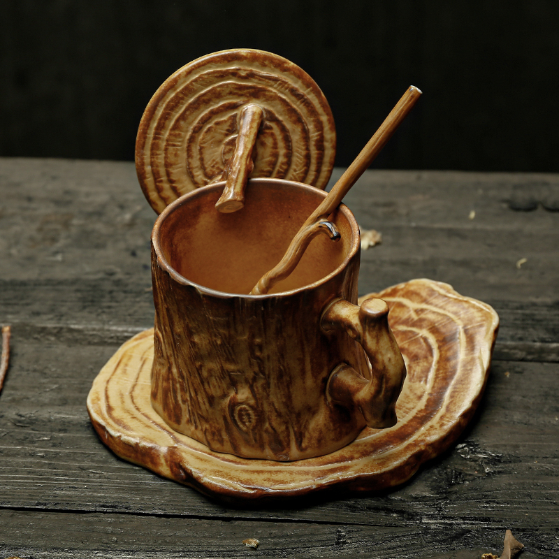 Ceramic Coffee Cup with a Unique Design, Handcrafted with Exquisite Craftsmanship, Personalized and Creative Water Cup, Japanese Retro Style, Household Tree Stump Mug