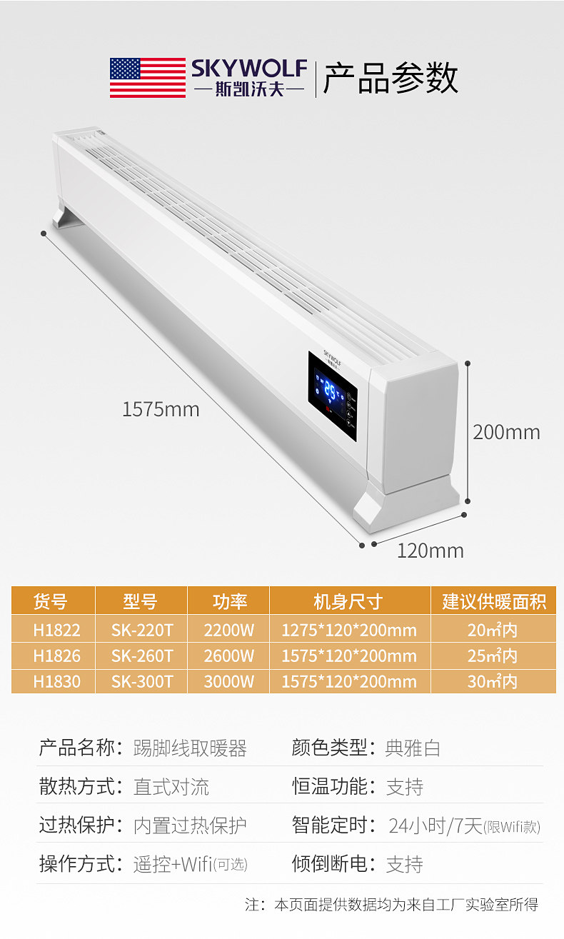 斯凯沃夫 智能变频 踢脚线电暖气 5-45℃控温 2200W 图12