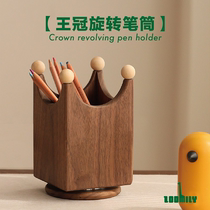 ZOOMILY crown rotating pen holder desktop containing box make-up brush solid wood art pendulum for birthday school gift