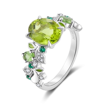 Mok Wenweis same style CIGALONG peridot ring mountain and sea exotic wood Long Zijia new Chinese style jewelry Chinese Valentines Day gift