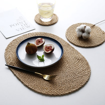 Japanese yellow linen placemats Rattan woven heat insulation mat table mat anti-scalding coasters Western placard pot bowl mat straw mat