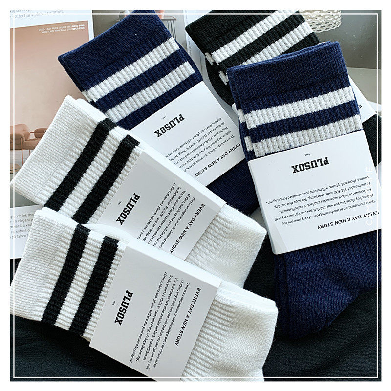 3 Double cotton Japanese stripes in stockings tide skateboarding socks anti - smell - and - sweat student basketball socks