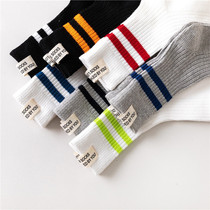 Mens autumn and winter new mid-tube socks cotton Korean version of two bar stripes cloth standard sports breathable thick thread Terry socks