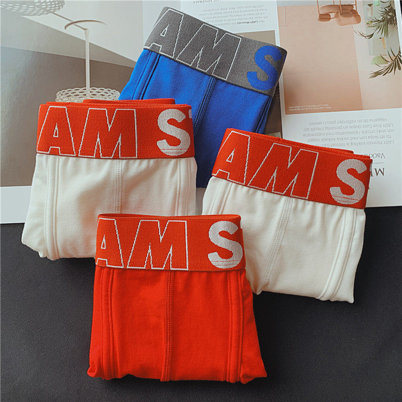Men's underwear European and American trend letter red male square pants pure cotton youth bump mesh breathable quad shorts