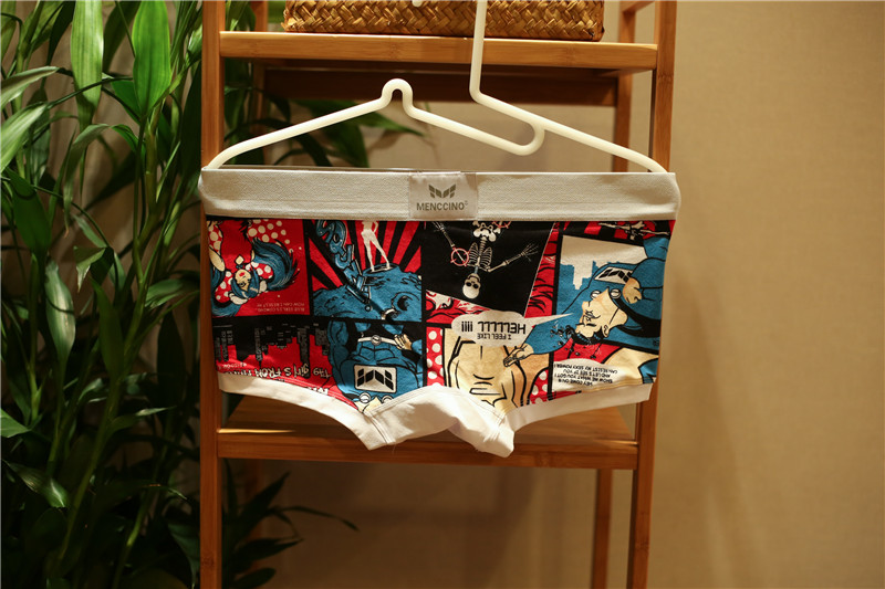 Quần lót nam 2 mảnh tóm tắt phim hoạt hình graffiti boxer cotton eo thấp gợi cảm thoải mái đồ lót nam quần lót nữ cao cấp
