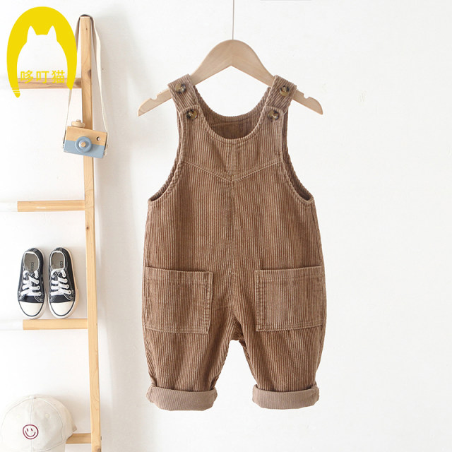 Baby overalls corduroy boys and girls overalls spring and autumn children's jumpsuit open file pants baby big pp pants