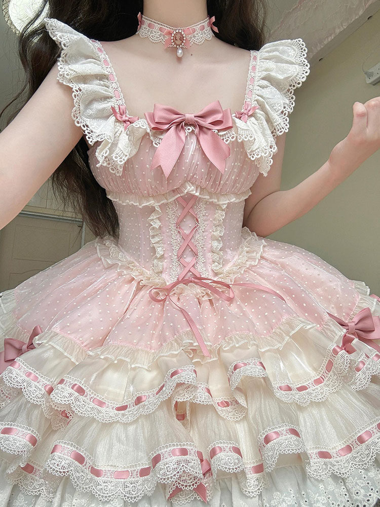 粉色可爱少女芭蕾风蛋糕裙,洛丽塔风格的甜美首选_lolita洛丽塔连衣裙_淘宝游戏网