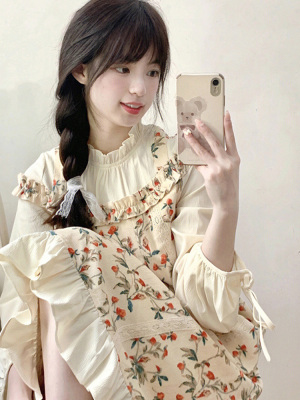 taobao agent Autumn set, slip dress, flowered, loose fit, suitable for teen