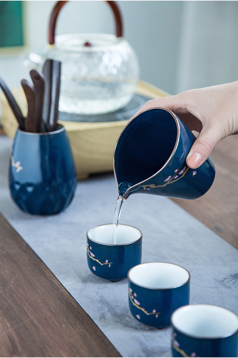 ZhuoYuJi blue creative kung fu tea set of ceramic tea pot of 6 gentleman accessories tea caddy fixings office home