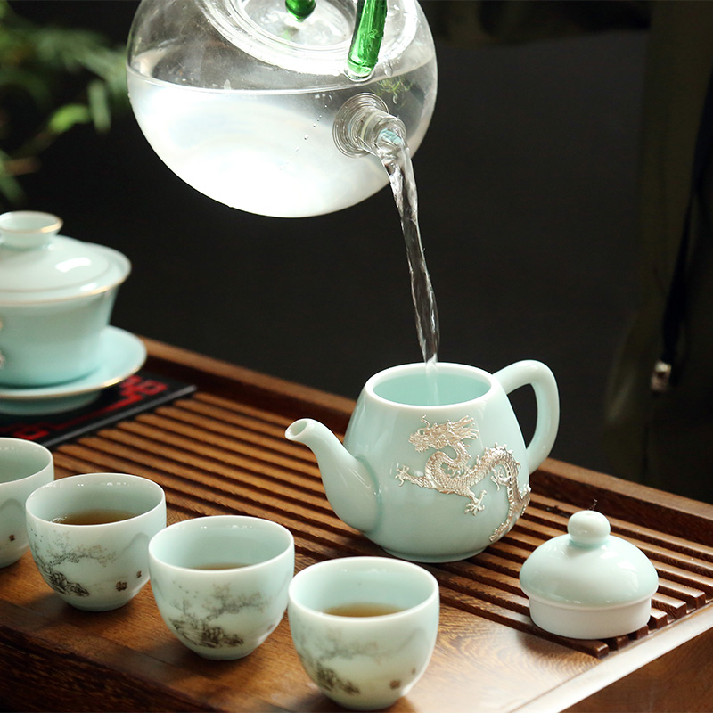 Zhuo royal kung fu tea set celadon silver teapot teacup tea wash to dehua ceramic fair keller of office home