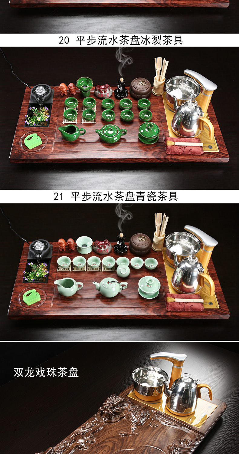 Zhuo imperial tea suit household kung fu tea cups of a complete set of purple sand tea taking office tea table solid wood tea tray tea accessories