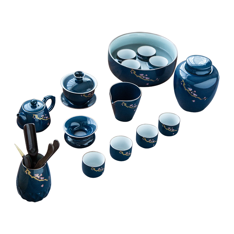 ZhuoYuJi blue creative kung fu tea set of ceramic tea pot of 6 gentleman accessories tea caddy fixings office home