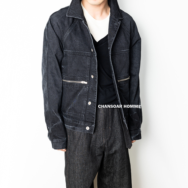 Chansoar Retro Palace-Style Washed Black Denim Jacket Short Loose Coat for Men American Kanglong Fabric Chansoar Retro Palace-Style Washed Black Denim Jacket Short Loose Coat for Men American Kanglong Fabric