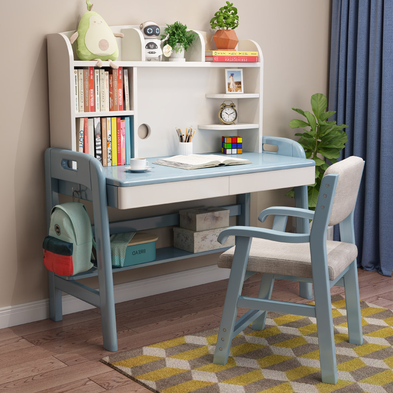 Children Study Table And Chairs Suit Bedroom Liftable Desk Bookshelf Integrated Table Elementary School Student Desk Home Brief