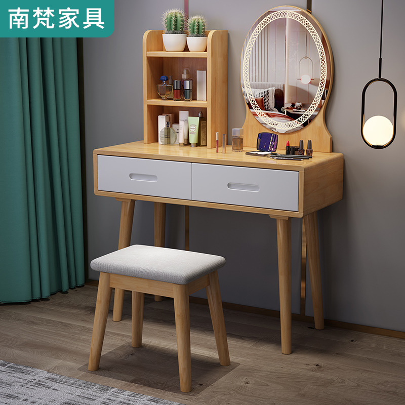 Solid Wood Makeup Desk Bedroom Small Family Style Makeup Table Women Net Red Ins Wind Modern Minima Nordic Makeup Desk Extremely Brief