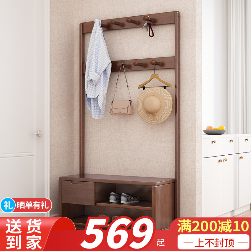 Solid wood hanger floor-to-ceiling bedroom small home door hanger shoe rack integrated foyer hanger cabinet change shoe stool shoe cabinet