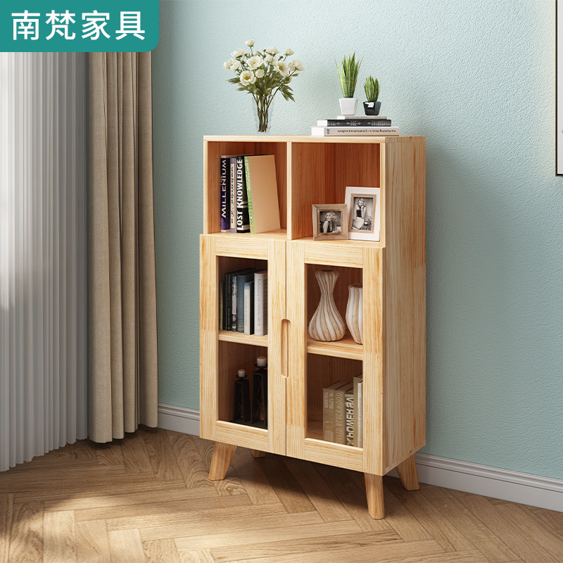 Solid wood bookcase with glass door bedroom storage storage cabinet student bookshelf simple living room shelf floor-to-ceiling home