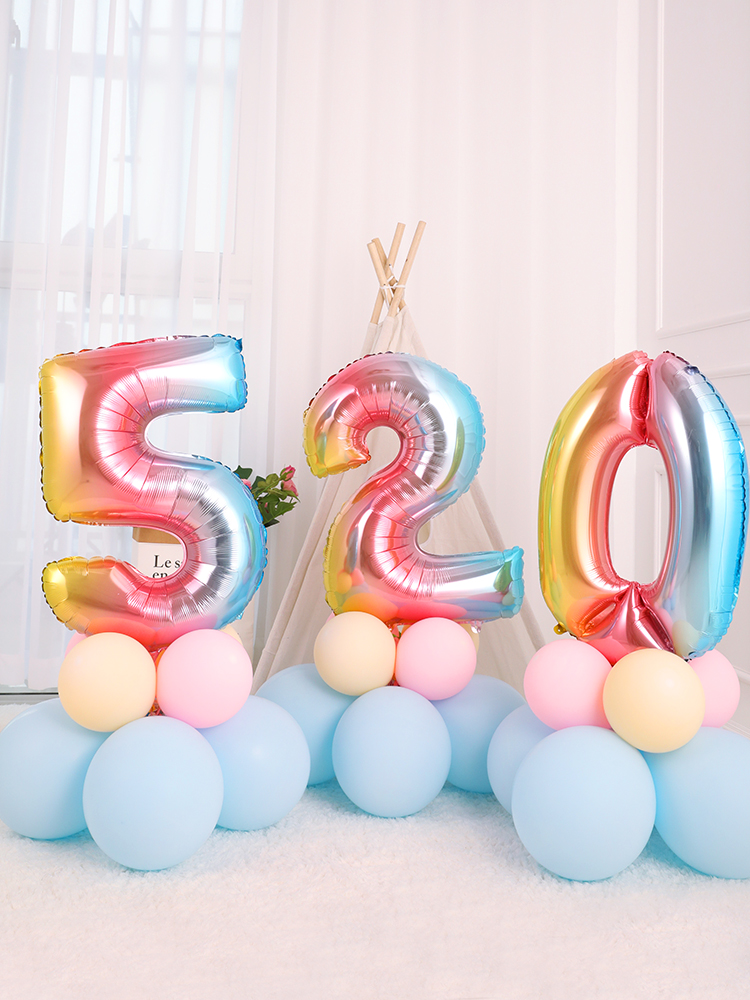 32-inch aluminum film rainbow digital road lead children's birthday party 09-year-old baby clothing decoration background wall scene layout