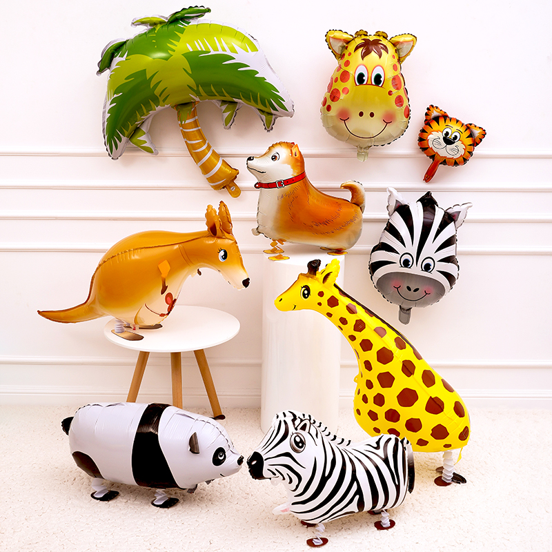 Children's baby 100 days birthday party dress with cartoon walking animal aluminum film Balloon Decoration Arrangement