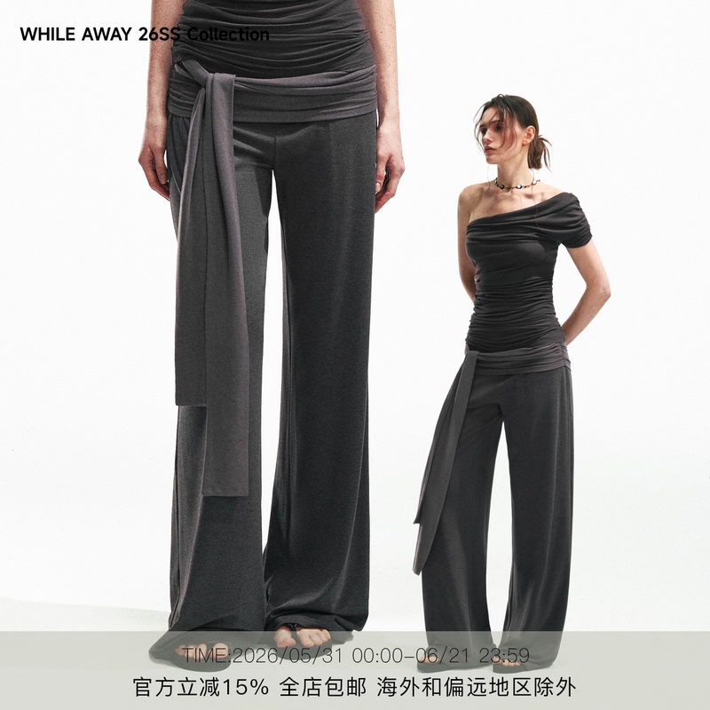 While Away* Casual Lace-Up Straight-Leg Pants, Loose-Fitting Sports Yoga Wide-Leg Pants, Slimming and Versatile High-Waisted Long Pants