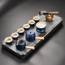 Black pottery Kung Fu tea set Small set Household living room Modern Japanese simple office guest tea plate tea pot