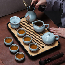 Ruyao tea set Household light luxury modern Chinese tea cup Kung Fu Tea tea pot small set gift box Ceramic cover bowl