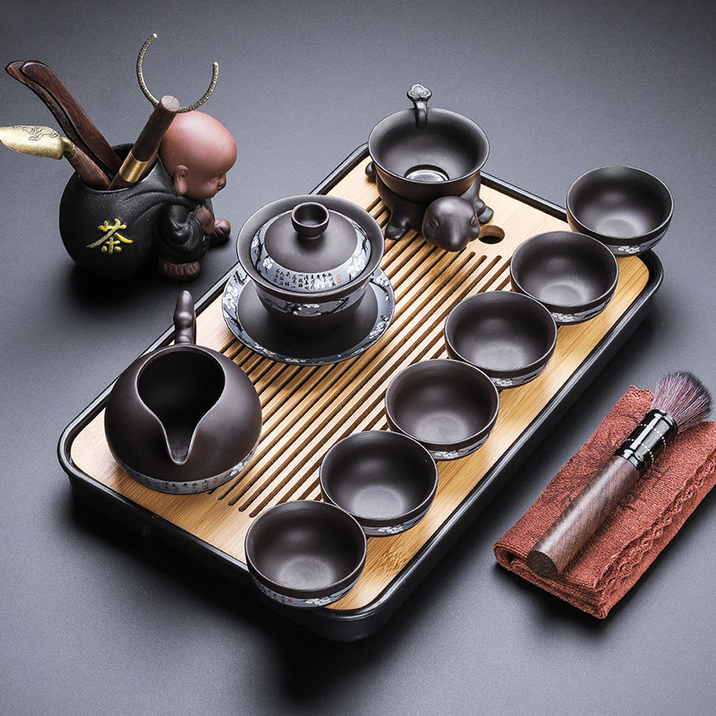 Purple Sand Tea Set Set Whole Set Kung Fu Teapot Home Upscale Retro Office Will Guest Tea Cup Justice Cup Cover Bowl