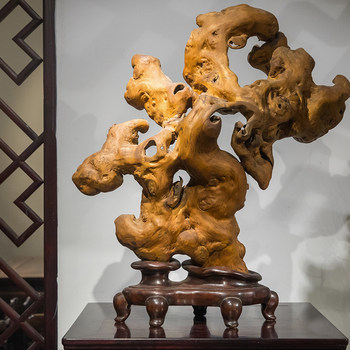 Qing dynasty nanmu five blessings and longevity ornaments antiques