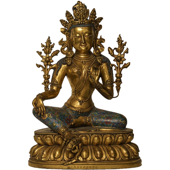 Qing dynasty gilt copper and cloisonné enamel green tara