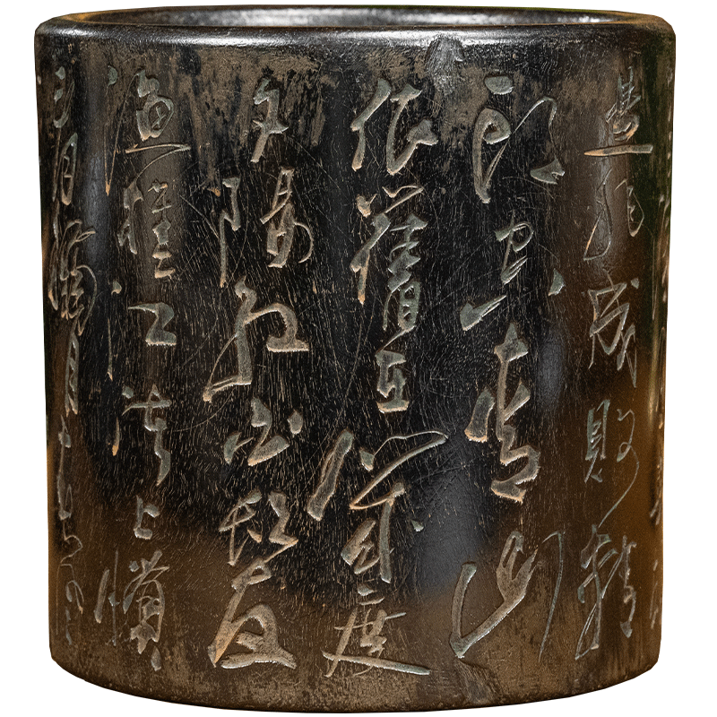 中国清代乾隆年製 紫檀笔筒 诗文宝石嵌め古董品重1.2kg 中国清代乾隆年製 紫檀笔筒 诗文宝石嵌め古董品重1.2kg