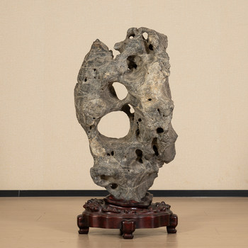 Ming dynasty lingbishi study room stone appreciation (mahogany base)