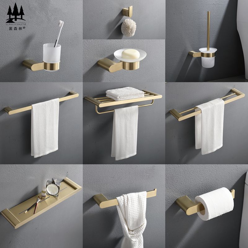 Black Forest Stainless Steel Gold Hardware Pendant Set Bathroom Powder Room Towel Bar Bath Towel Tissue Rack Shelf Rack