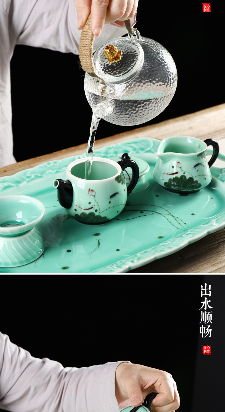 Is the best product of a complete set of celadon hand - made kung fu tea set household contracted Chinese tea tea tea cups