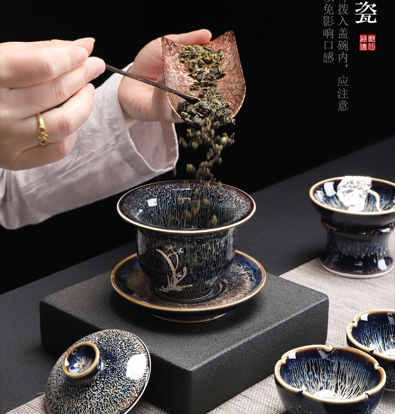 Jingdezhen is the best tea with high temperature fire color ceramic kung fu tea set up built lamp tureen three bowls