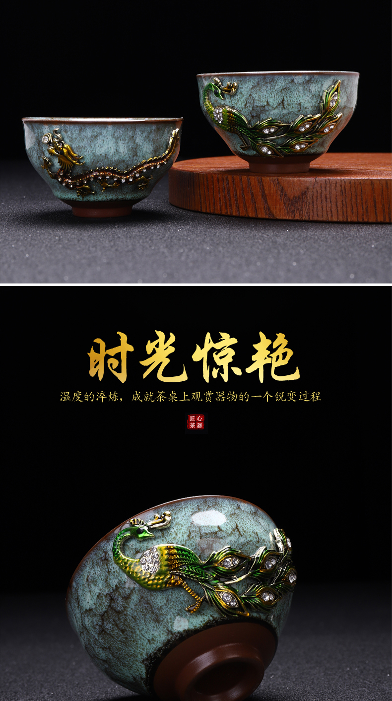 Implement the superior coppering. As silver colored enamel longfeng cup checking ceramic masters cup sample tea cup kung fu tea set large single CPU