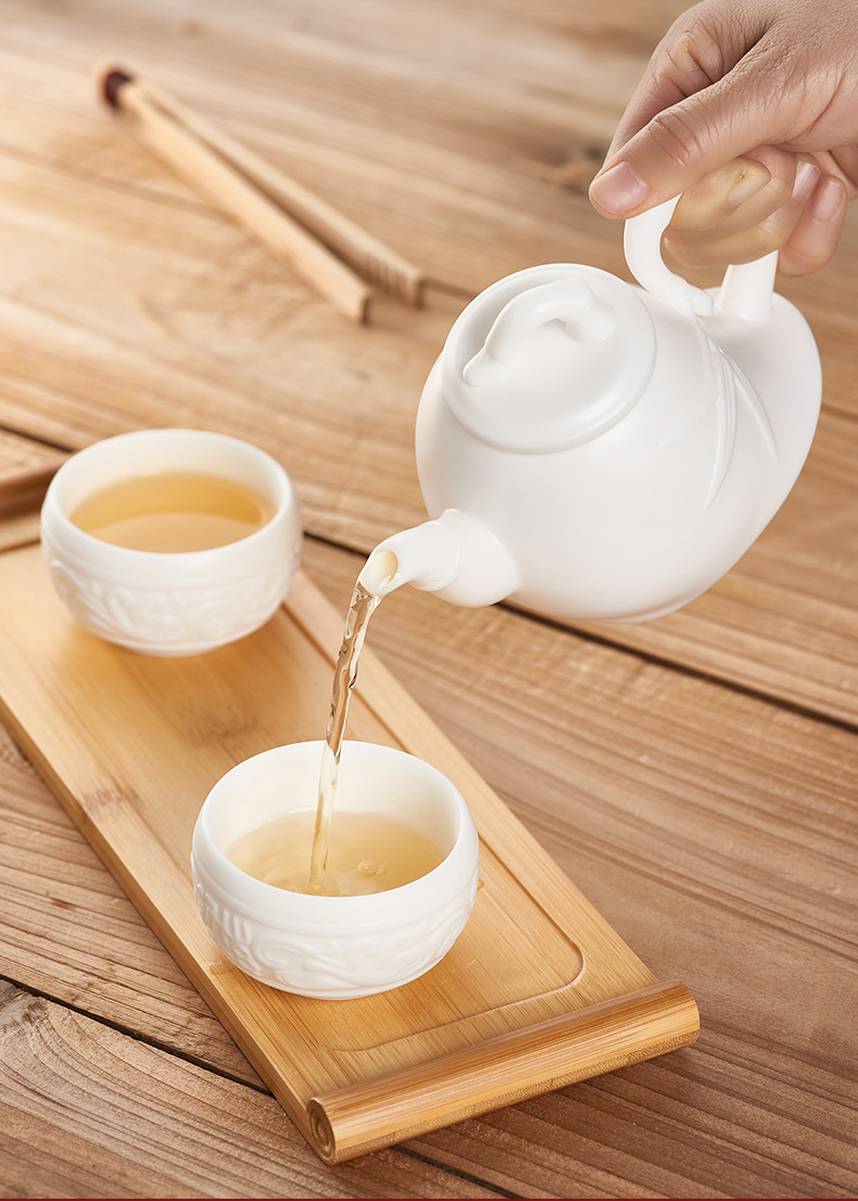 Implement the superior high white porcelain biscuit firing bamboo pot of suet jade porcelain teapot tea exchanger with the ceramics single pot of kung fu tea set