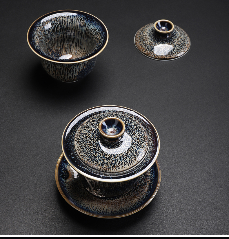 Jingdezhen is the best tea with high temperature fire color ceramic kung fu tea set up built lamp tureen three bowls