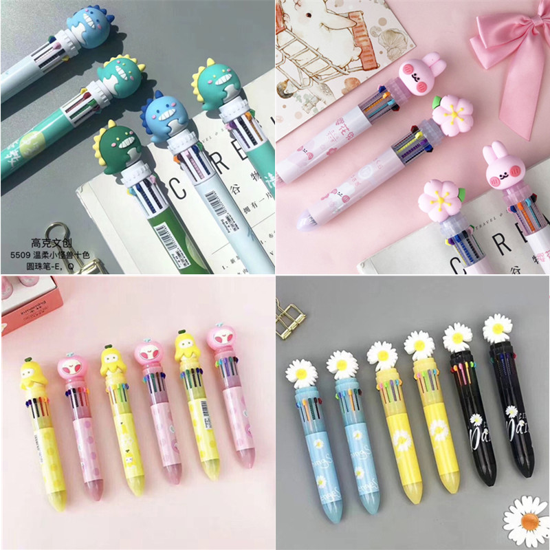 Cartoon creative pen multicolor ballpoint pen 10 color color hand account pen creative Korean cute small fresh student stationery