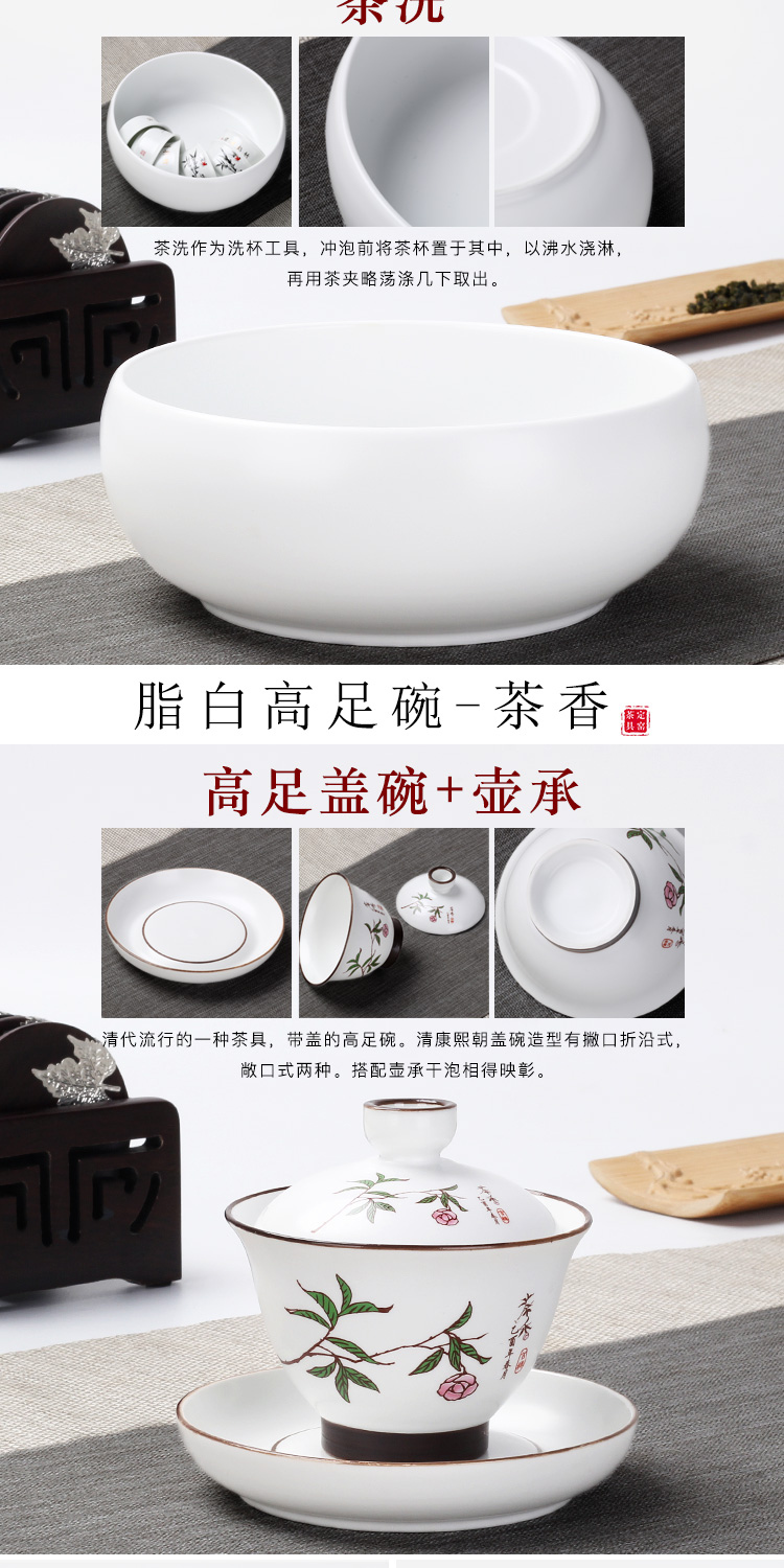 The flute up kung fu tea set suits for Chinese tureen household contracted teapot teacup dehua white porcelain office