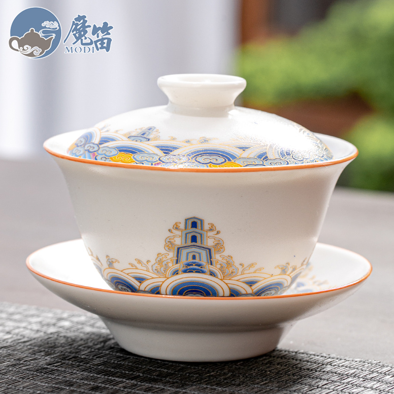 The flute gold colored enamel only three tureen large single white porcelain tea cups cup pot of kung fu tea set
