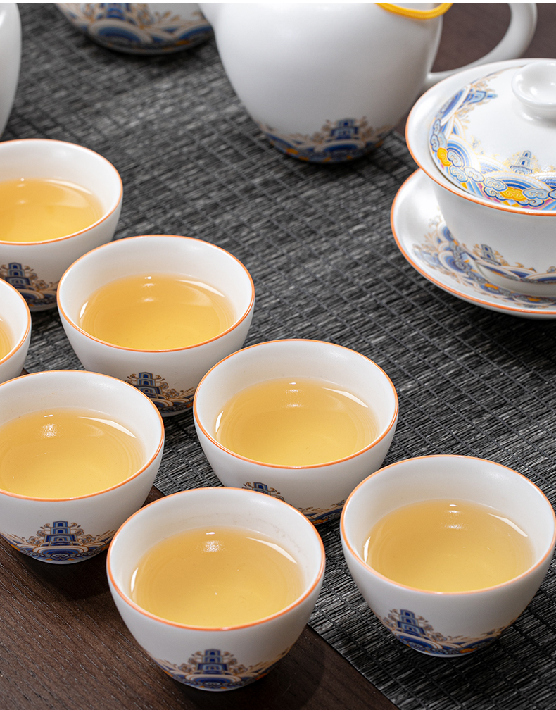 The flute ceramic kung fu tea set domestic tea cups lid bowl of tea accessories receive a visitor The whole office